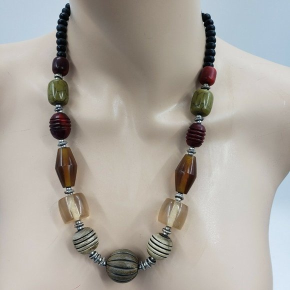 Semi Precious Wooden Curve & Art Bead Necklace - Picture 11 of 11
